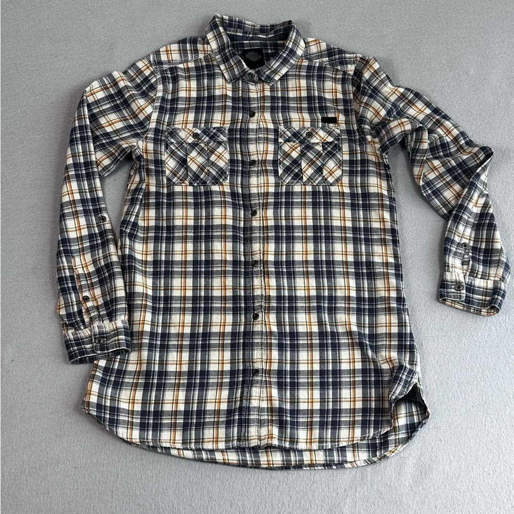 Harley-Davidson Women's Plaid Button Down Shirt - Black, White, Tan